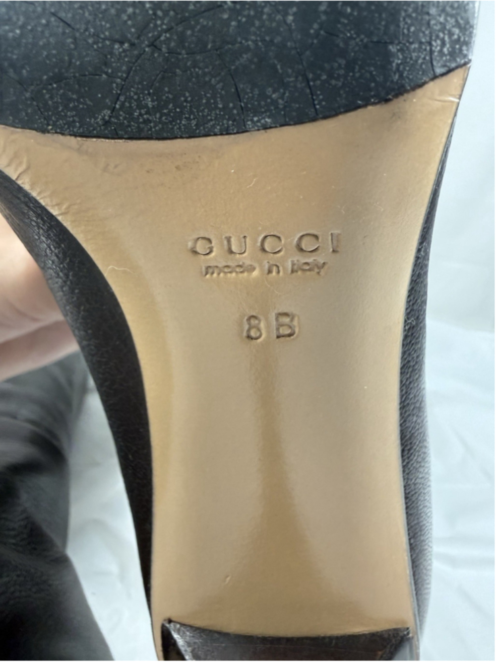 GUCCI dark brown pebbled leather KNEE HIGH pointy toe Boots size 8 B Italy - Picture 9 of 15